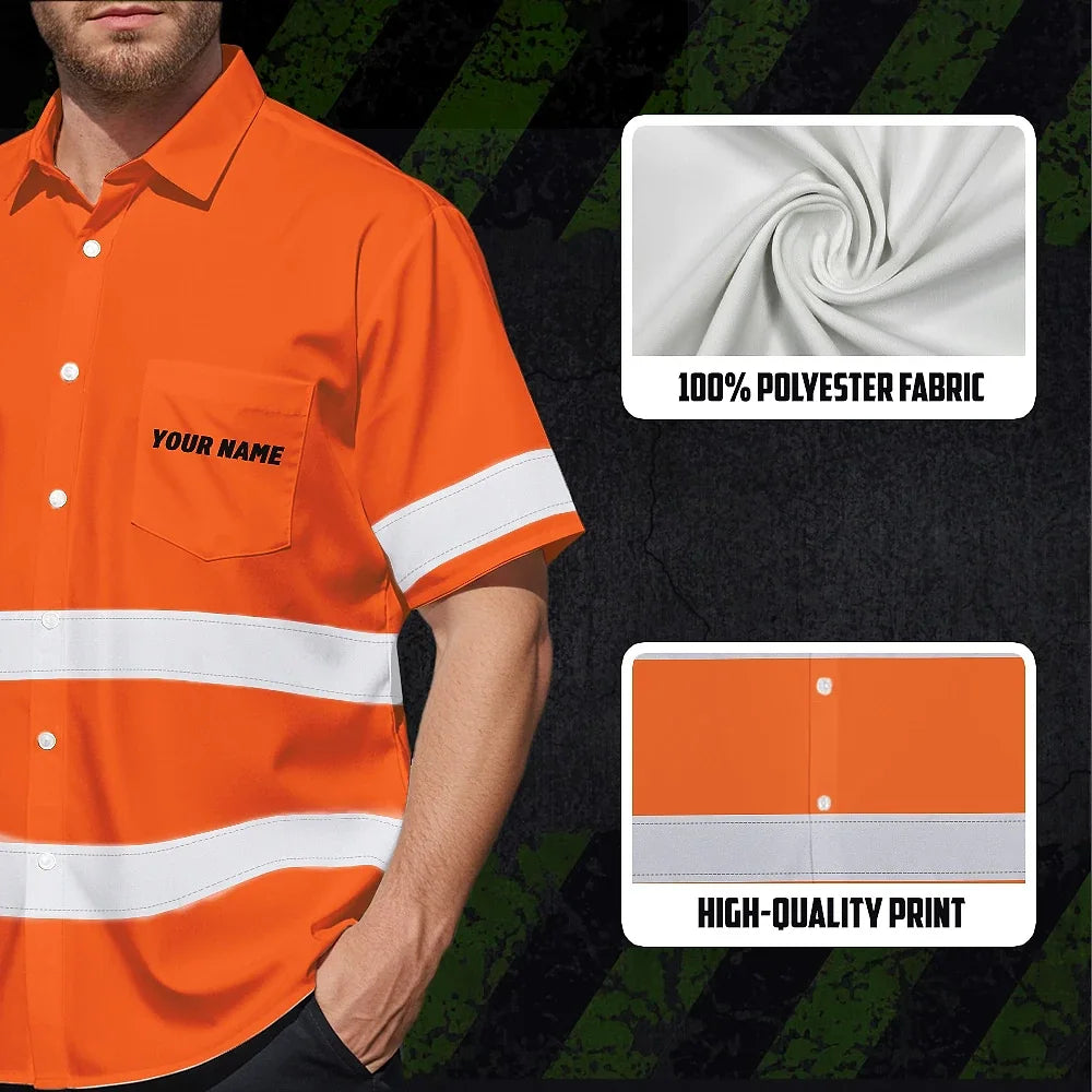 Hi Vis Hawaiian Shirt Uniform Reflective Black Orange Custom Name And Logo