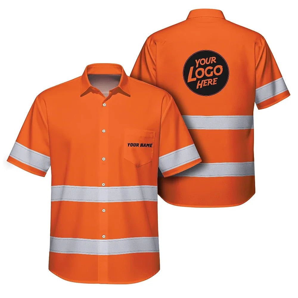 Hi Vis Hawaiian Shirt Uniform Reflective Black Orange Custom Name And Logo