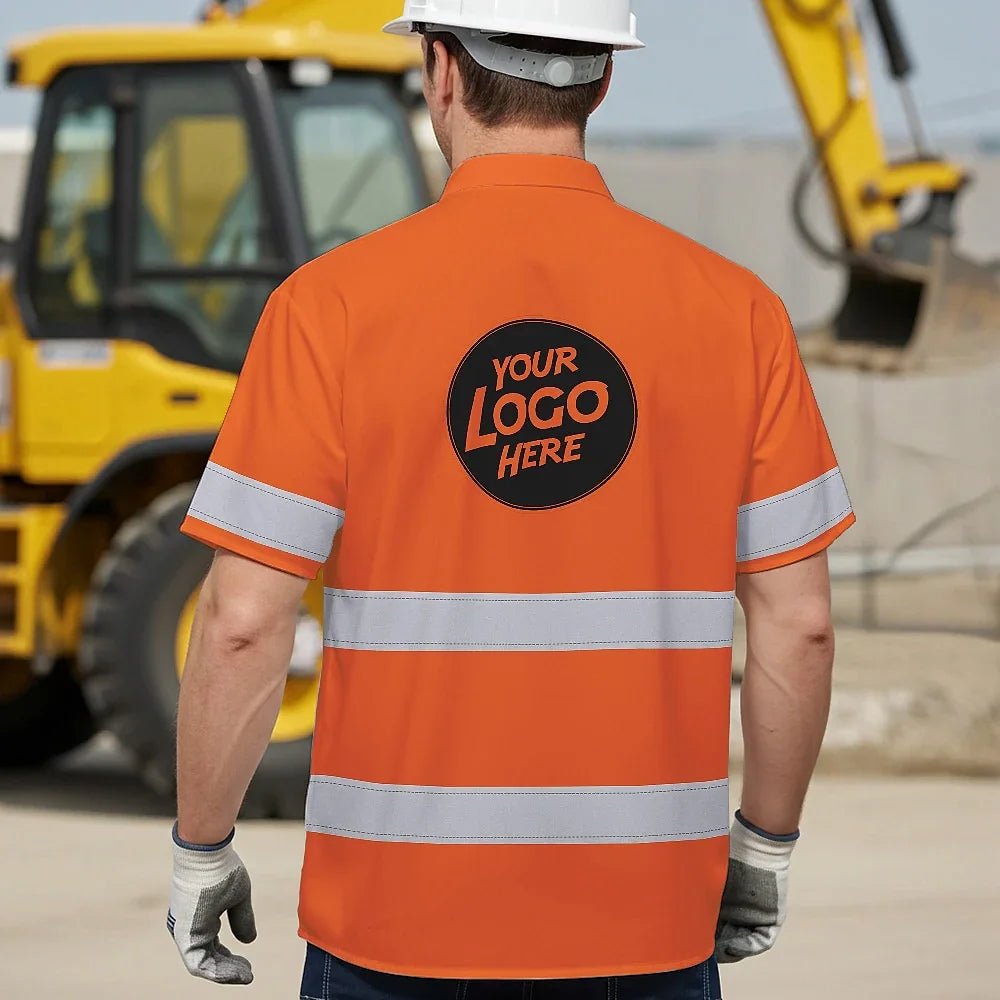 Hi Vis Hawaiian Shirt Uniform Reflective Black Orange Custom Name And Logo