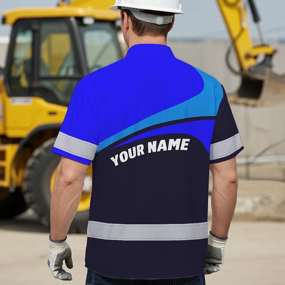 Hi Vis Hawaiian Shirt Uniform Reflective Blue Neon Custom Name And Logo Safety