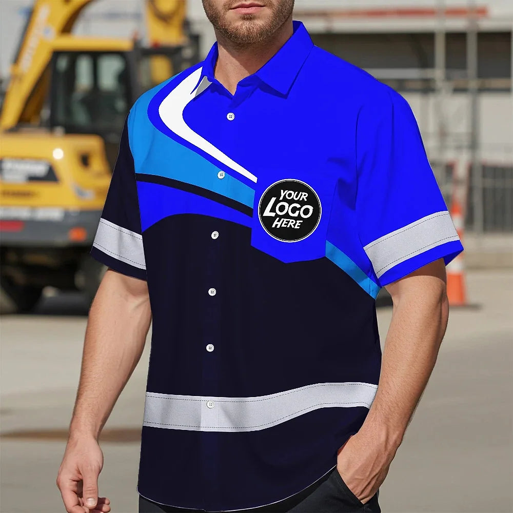 Hi Vis Hawaiian Shirt Uniform Reflective Blue Neon Custom Name And Logo Safety