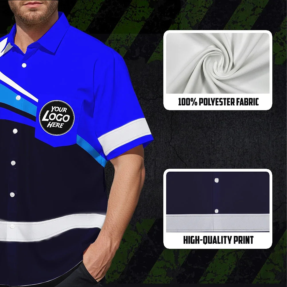 Hi Vis Hawaiian Shirt Uniform Reflective Blue Neon Custom Name And Logo Safety