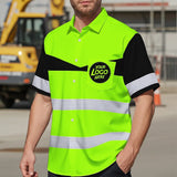 Hi Vis Hawaiian Shirt Uniform Reflective Dark Green Neon Custom Name And Logo
