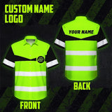 Hi Vis Hawaiian Shirt Uniform Reflective Dark Green Neon Custom Name And Logo