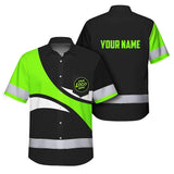 Hi Vis Hawaiian Shirt Uniform Reflective Green Wave Custom Name And Logo