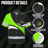 Hi Vis Hawaiian Shirt Uniform Reflective Green Wave Custom Name And Logo