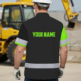 Hi Vis Hawaiian Shirt Uniform Reflective Green Wave Custom Name And Logo
