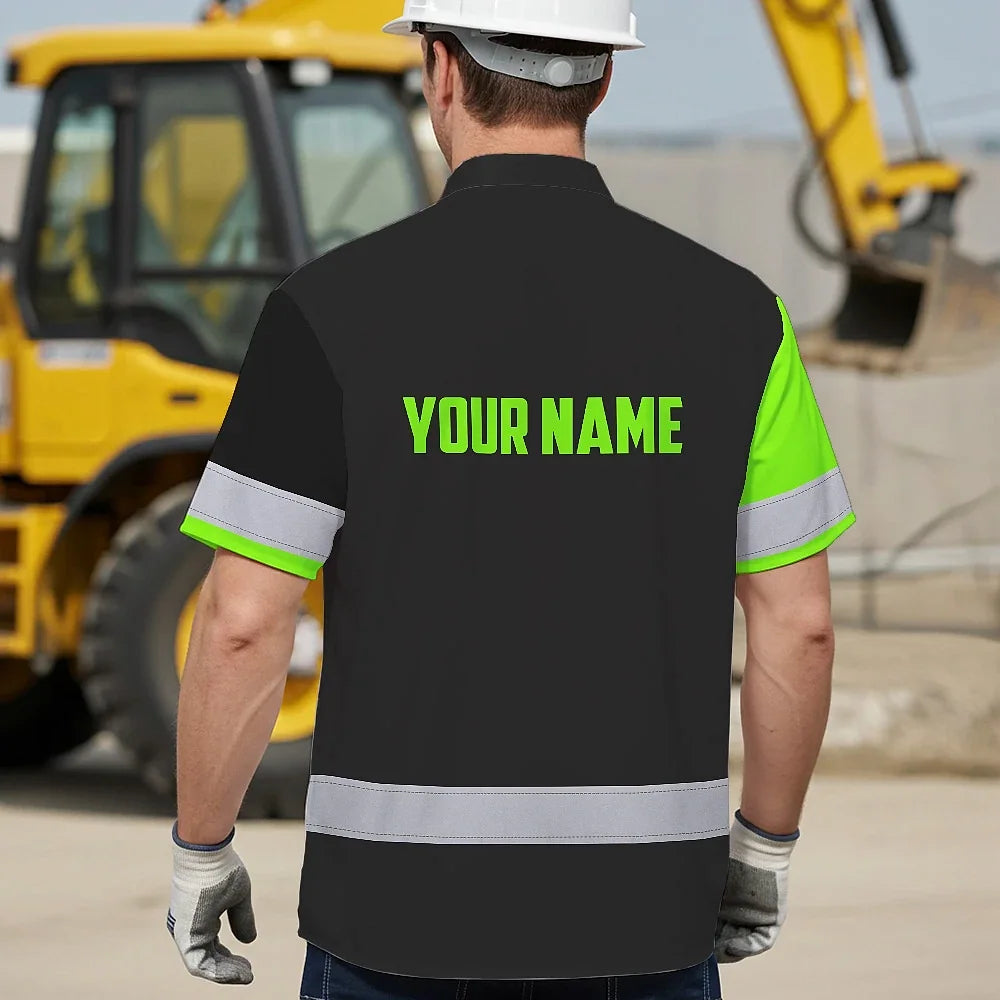 Hi Vis Hawaiian Shirt Uniform Reflective Green Wave Custom Name And Logo