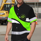 Hi Vis Hawaiian Shirt Uniform Reflective Green Wave Custom Name And Logo