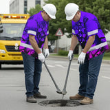 Hi Vis Hawaiian Shirt With Violet Neon Forest Skull And Custom Name For Safety Workwear