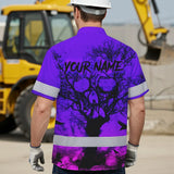 Hi Vis Hawaiian Shirt With Violet Neon Forest Skull And Custom Name For Safety Workwear
