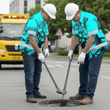 Hi Vis Hawaiian Skull Shirt, Blue Neon Custom Name High Visibility Short Sleeve Button Down Shirt for Workers, Truckers