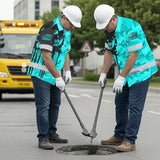 Hi Vis Hawaiian Skull Shirt, Blue Neon Custom Name High Visibility Short Sleeve Button Down Shirt for Workers, Truckers