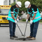 Hi Vis Hawaiian Skull Shirt, Blue Neon Custom Name High Visibility Short Sleeve Button Down Shirt for Workers, Truckers