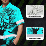 Hi Vis Hawaiian Skull Shirt, Blue Neon Custom Name High Visibility Short Sleeve Button Down Shirt for Workers, Truckers