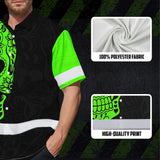 Hi Vis Hawaiian Skull Shirt, Green Neon Custom Name High Visibility Short Sleeve Button Down Shirt for Workers, Truckers
