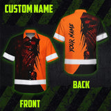 Hi Vis Hawaiian Skull Shirt, Orange Neon Custom Name High Visibility Short Sleeve Button Down Shirt for Workers, Truckers