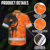 Hi Vis Hawaiian Skull Shirt, Orange Neon Custom Name High Visibility Short Sleeve Button Down Shirt for Workers, Truckers