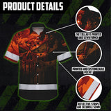 Hi Vis Hawaiian Skull Shirt, Orange Neon Custom Name High Visibility Short Sleeve Button Down Shirt for Workers, Truckers