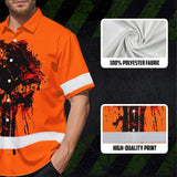 Hi Vis Hawaiian Skull Shirt,Orange Neon Custom Name High Visibility Short Sleeve Button Down Shirt for Workers, Truckers
