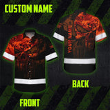 Hi Vis Hawaiian Skull Shirt, Orange Neon Custom Name High Visibility Short Sleeve Button Down Shirt for Workers, Truckers