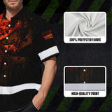 Hi Vis Hawaiian Skull Shirt, Orange Neon Custom Name High Visibility Short Sleeve Button Down Shirt for Workers, Truckers