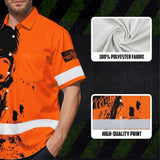 Hi Vis Hawaiian Skull Shirt, Orange Neon Custom Name High Visibility Short Sleeve Button Down Shirt for Workers, Truckers