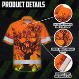 Hi Vis Hawaiian Skull Shirt, Orange Neon Custom Name High Visibility Short Sleeve Button Down Shirt for Workers, Truckers