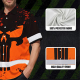 Hi Vis Hawaiian Skull Shirt, Orange Neon Custom Name High Visibility Short Sleeve Button Down Shirt for Workers, Truckers