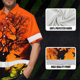 Hi Vis Hawaiian Skull Shirt, Orange Neon Custom Name High Visibility Short Sleeve Button Down Shirt for Workers, Truckers