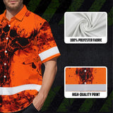 Hi Vis Hawaiian Skull Shirt, Orange Neon Custom Name High Visibility Short Sleeve Button Down Shirt for Workers, Truckers