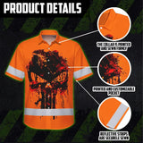Hi Vis Hawaiian Skull Shirt,Orange Neon Custom Name High Visibility Short Sleeve Button Down Shirt for Workers, Truckers