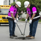 Hi Vis Hawaiian Skull Shirt, Pink Neon Custom Name High Visibility Short Sleeve Button Down Shirt for Workers, Truckers