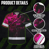 Hi Vis Hawaiian Skull Shirt, Pink Neon Custom Name High Visibility Short Sleeve Button Down Shirt for Workers, Truckers