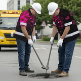 Hi Vis Hawaiian Skull Shirt, Pink Neon Custom Name High Visibility Short Sleeve Button Down Shirt for Workers, Truckers