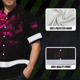 Hi Vis Hawaiian Skull Shirt, Pink Neon Custom Name High Visibility Short Sleeve Button Down Shirt for Workers, Truckers