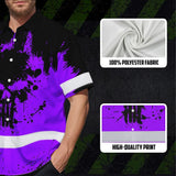 Hi Vis Hawaiian Skull Shirt, Violet Neon Custom Name High Visibility Short Sleeve Button Down Shirt for Workers, Truckers