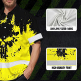 Hi Vis Hawaiian Skull Shirt, Yellow Neon Custom Name High Visibility Short Sleeve Button Down Shirt for Workers, Truckers