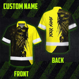 Hi Vis Hawaiian Skull Shirt, Yellow Neon Custom Name High Visibility Short Sleeve Button Down Shirt for Workers, Truckers