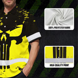 Hi Vis Hawaiian Skull Shirt, Yellow Neon Custom Name High Visibility Short Sleeve Button Down Shirt for Workers, Truckers