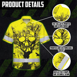 Hi Vis Hawaiian Skull Shirt, Yellow Neon Custom Name High Visibility Short Sleeve Button Down Shirt for Workers, Truckers