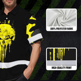 Hi Vis Hawaiian Skull Shirt, Yellow Neon Custom Name High Visibility Short Sleeve Button Down Shirt for Workers, Truckers