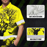 Hi Vis Hawaiian Skull Shirt, Yellow Neon Custom Name High Visibility Short Sleeve Button Down Shirt for Workers, Truckers