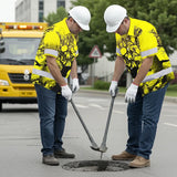 Hi Vis Hawaiian Skull Shirt, Yellow Neon Custom Name High Visibility Short Sleeve Button Down Shirt for Workers, Truckers