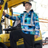 Hi Vis Hoodie Reflective Tapes Blue Neon Flowers 4 Custom Name Safety Workwear For Workers, Truckers, Operators