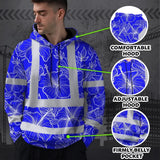 Hi Vis Hoodie Reflective Tapes Blue Neon Flowers Custom Name Safety Workwear For Workers, Truckers, Operators