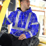Hi Vis Hoodie Reflective Tapes Blue Neon Flowers Custom Name Safety Workwear For Workers, Truckers, Operators
