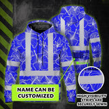 Hi Vis Hoodie Reflective Tapes Blue Neon Flowers Custom Name Safety Workwear For Workers, Truckers, Operators