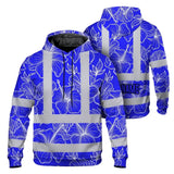 Hi Vis Hoodie Reflective Tapes Blue Neon Flowers Custom Name Safety Workwear For Workers, Truckers, Operators