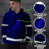 Hi Vis Hoodie Reflective Tapes Blue Neon Hawaii Whale Custom Name Safety Workwear For Workers, Truckers, Operators